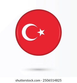 Turkey flag round 3D glossy and shiny isolated on white background vector illustration republic day of Turkey October November, brochure, flyer, poster, banner, educational, print, online websites