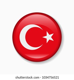 Turkey Flag Round Badge Or Icon Isolated On White Background. Vector Illustration.