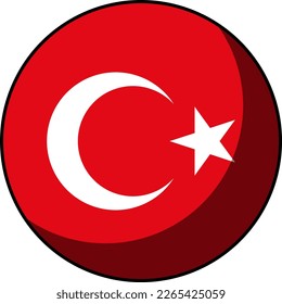 Marcar Turquía Botón de insignia de círculo redondo o Icono de etiqueta con contorno y efecto de sombra 3D. Imagen vectorial.
