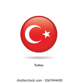 Turkey flag - round glossy button. Vector Illustration.