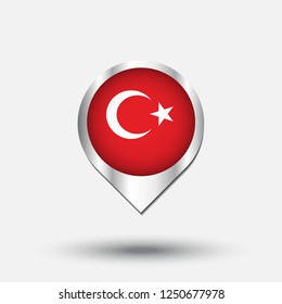 Turkey Flag Round Pin Icon. Vector icon.