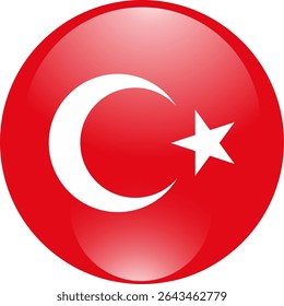 Turkey flag in round style. Turkish flag icon. Official standard colors. Round or circle flag. 3D illustration. Suitable for web, infographic, UI, UX, and international symbol use