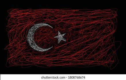 Turkey Flag in scribble sketch and drawing.vector illustration,Eps10.