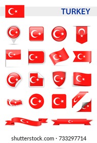 Turkey Flag Set - Vector Illustration