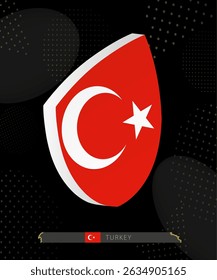 Turkey Flag Shield icon in 3D on Dark Modern Abstract Rugby Background. Perfect for sports events, heritage themes, national celebrations, and patriotic designs.