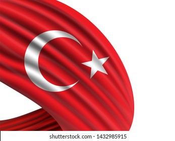 Turkey flag of silk with copyspace for your text or images and white background -3D illustration