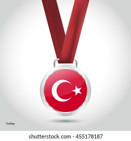 Turkey Flag in Silver Medal. Vector Illustration. RIO Olympic Game silver Medal. Vector Illustration