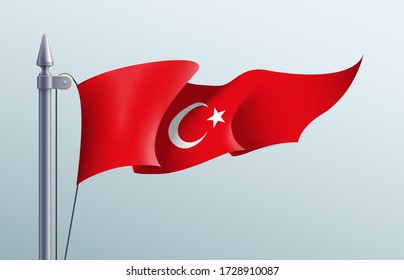 Turkey flag state symbol isolated on background national banner. Greeting card National Independence Day of the republic of Turkey. Illustration banner with realistic state flag.