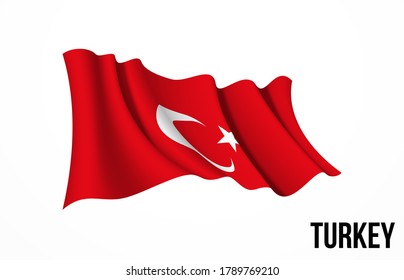 Turkey flag state symbol isolated on background national banner. Greeting card National Independence Day of the republic of Turkey. Illustration banner with realistic state flag.