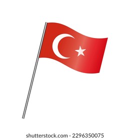 Turkey flag state symbol isolated on background national banner. Greeting card National Independence Day of the republic of Turkey. Illustration banner with realistic state flag on a cane