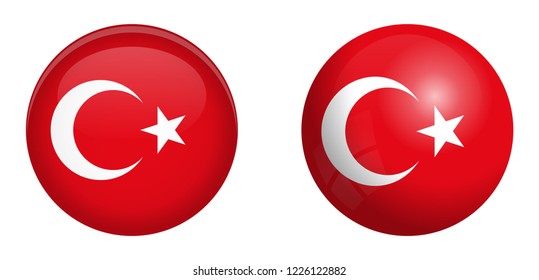Turkey flag under 3d dome button and on glossy sphere / ball.