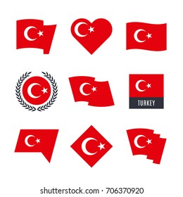 Turkey flag vector icons and logo design elements with the Turkish flag