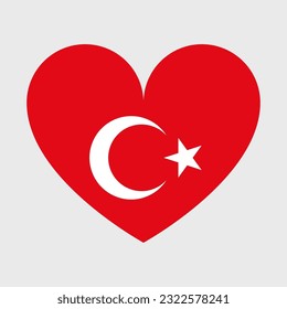 Turkey flag vector icons set in the shape of heart, star, circle and map
