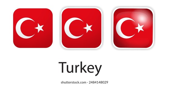 Turkey flag vector icons set in the shape of rounded square
