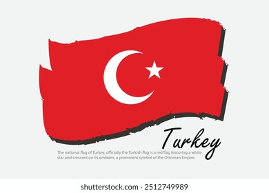 Ilustração do vetor da bandeira da Turquia com traços de pincel para comemorar o Dia da Independência Turca. Símbolo da bandeira nacional da Turquia, emblema. Botão ícone da bandeira acenando.
