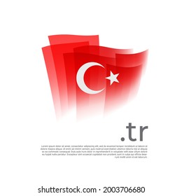 Turkey flag. Vector stylized design national poster on a white background. Turkish flag painted with abstract brush strokes with tr domain, place for text. State patriotic banner of turkey, cover