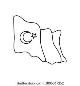 turkey flag waving over white background, line style, vector illustration