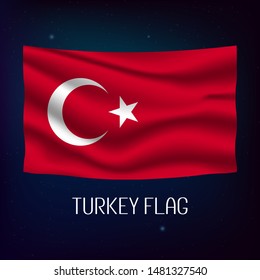 Turkey flag waving with the wind, 3D illustration.(Turkish: Turkiye 3 Boyutlu Vektorel Bayrak)