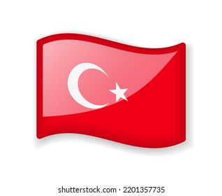 Turkey flag - Wavy flag bright glossy icon isolated on white background