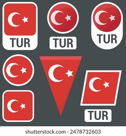 Turkey flags collection. Flags of different geometric shapes. Vector illustration, EPS10