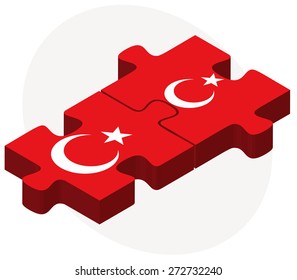 Turkey and Turkey Flags in puzzle isolated on white background
