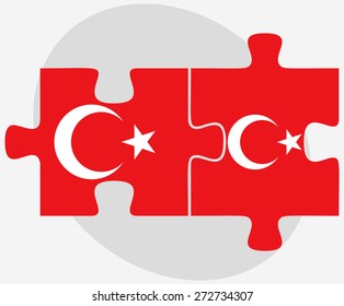 Turkey and Turkey Flags in puzzle isolated on white background