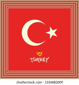Turkey Flag's symbol of White Star and Crescent on a Red field inside square art frame - Vector