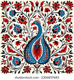 Turkey floral pattern. Abstract art graphic line flower. Ornate elegant luxury vintage retro modern style. For texture textile background backdrop tile wallpaper carpet batik.
