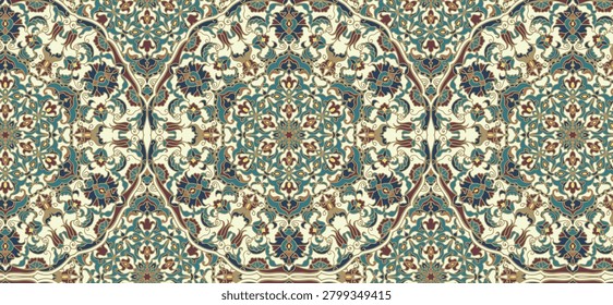 Turkey floral pattern. Abstract art graphic line flower. Ornate elegant luxury vintage retro modern style. For texture textile background backdrop tile wallpaper carpet batik.