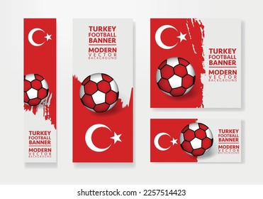 Turkey football team with flag background vector design. Soccer championship concept with football ball illustration template. football banner design.