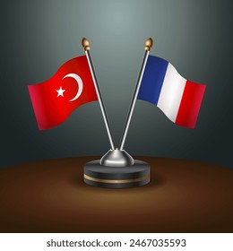 Turkey and France table flags relation with gradient backgrund. Vector Illustration