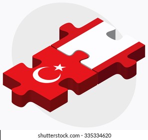 Turkey and French Polynesia Flags in puzzle isolated on white background