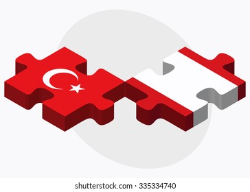 Turkey and French Polynesia Flags in puzzle isolated on white background