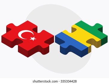 Turkey and Gabon Flags in puzzle isolated on white background