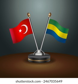 Turkey and Gabon table flags relation with gradient backgrund. Vector Illustration