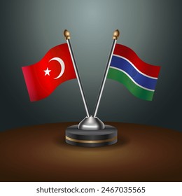 Turkey and Gambia table flags relation with gradient backgrund. Vector Illustration