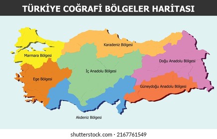 Turkey Geographic Region Map. Turkey Map With States And Modern Round Shapes. Map Of Turkey Regions, Turkey Vector Drawing Of The Map, Country Maps, Maps