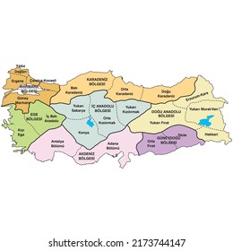 Turkey Geographical Region Map, Illustration