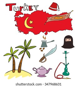 the Turkey geography cartoon hand drawn  isolated on the white background