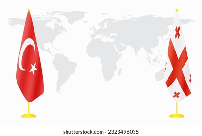 Turkey and Georgia flags for official meeting against background of world map.