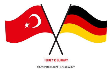 Turkey and Germany Flags Crossed And Waving Flat Style. Official Proportion. Correct Colors.