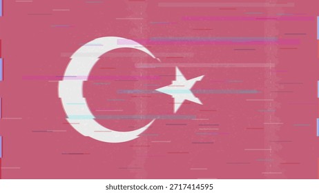 Turkey glitch flag vector, RGB split distortion, digital abstract video frame illustration