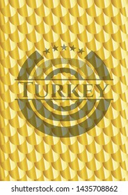 Turkey gold emblem or badge. Scales pattern. Vector Illustration. Detailed.