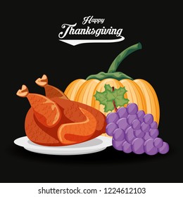 turkey with grapes and pumpkin of thanksgiving day