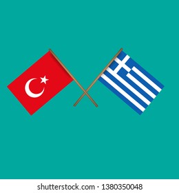 Turkey and Greece crossed flags.Language learning or travel concept