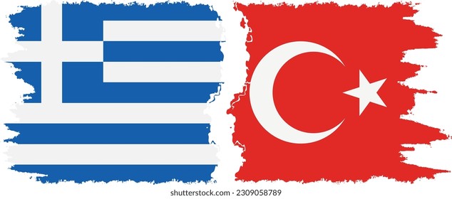 Turkey and Greece grunge flags connection, vector