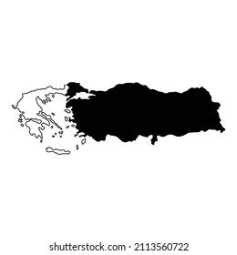 Turkey and Greece island map silhouette region, territory, black shape style illustration. Good use for sign, symbol, icon, logo, mascot, or any design you want.