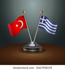 Turkey and Greece table flags relation with gradient backgrund. Vector Illustration