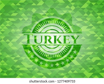 Turkey green emblem with mosaic background
