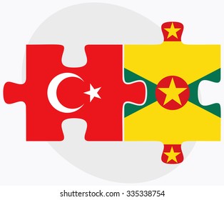 Turkey and Grenada Flags in puzzle isolated on white background